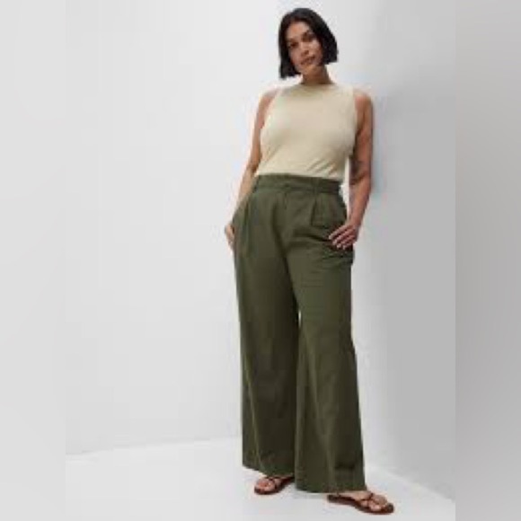 GAP Pants - GAP sz 12 Army Green Linen-Cotton Pleated Wide Leg High Waisted Palazzo Pants
